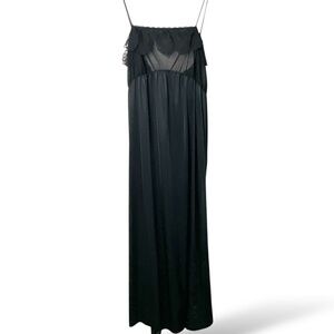 KAYSER Vintage Black Nylon Nightgown Sheer Mesh Swiss Dot Lace Trim Bodice Sz L